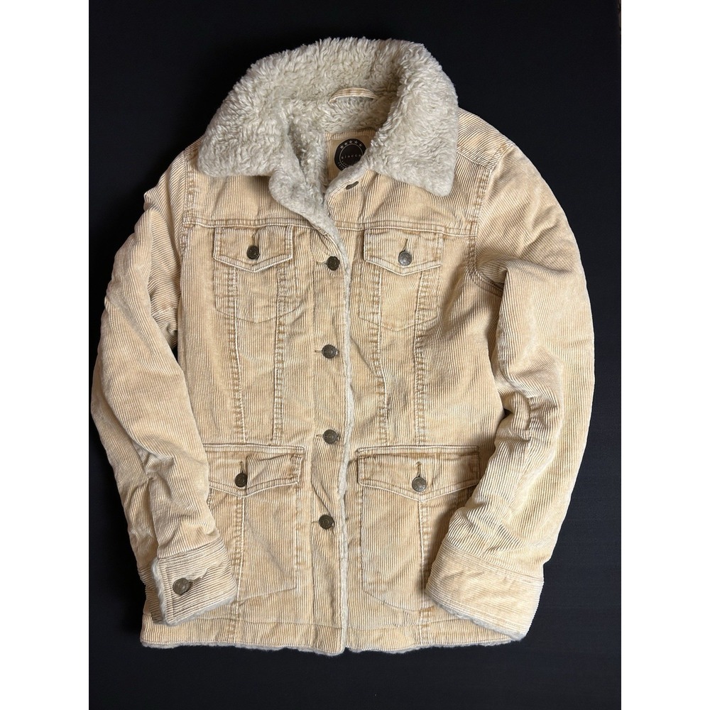 Corduroy Shearling Faux Fur Vintage Retro Women's Cozy Warm Winter Jacket Coat S